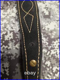 Stitched Designed Black Suede Leather Rifle Sling With Swivels