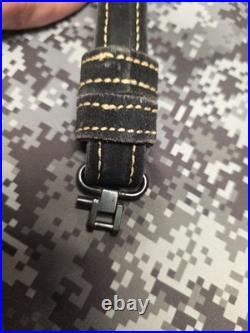 Stitched Designed Black Suede Leather Rifle Sling With Swivels