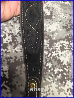 Stitched Designed Black Suede Leather Rifle Sling With Swivels