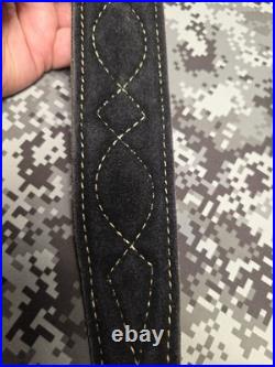 Stitched Designed Black Suede Leather Rifle Sling With Swivels
