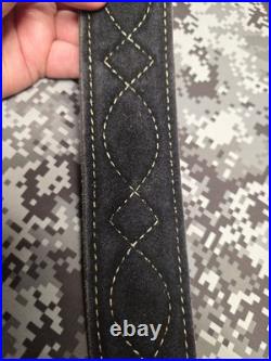 Stitched Designed Black Suede Leather Rifle Sling With Swivels