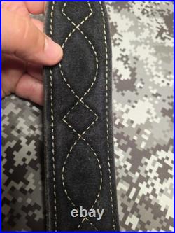 Stitched Designed Black Suede Leather Rifle Sling With Swivels