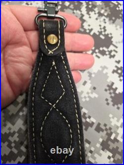 Stitched Designed Black Suede Leather Rifle Sling With Swivels