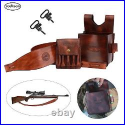 TOURBON 12GA Shell Pouch Leather Rifle Ammo Wallet Waist Bag Gun Sling withSwivels