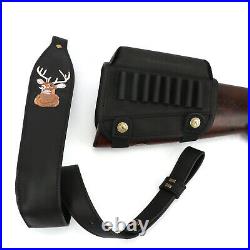 TOURBON Black Leather Rifle Sling Gun Strap &30-06 Ammo Holder Cheek Riser Combo