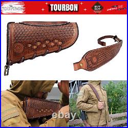 TOURBON Genuine Leather Gun Sling Strap+Rifle Buttstock Cover Slip on Recoil Pad