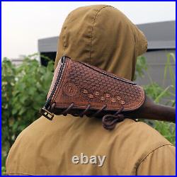 TOURBON Genuine Leather Gun Sling Strap+Rifle Buttstock Cover Slip on Recoil Pad