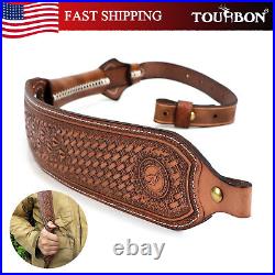 TOURBON Leather Gun Sling Hunting Rifle Shotgun Carry Strap Finger Rest Gift US