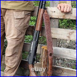 TOURBON Leather Gun Sling Hunting Rifle Shotgun Carry Strap Finger Rest Gift US