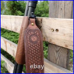 TOURBON Leather Gun Sling Thumb Hole Hunting Rifle Shotgun Strap Black/Brown US