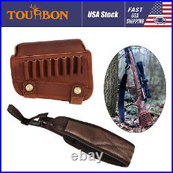 TOURBON Leather Gunstock Left Cheek Riser Rifle 308WIN Ammo Holder+PU Gun Sling