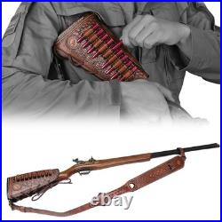 TOURBON Leather No Drill Mount Gun Ammo Sling + Rifle Buttstock Cover Recoil Pad