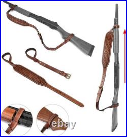 TOURBON Leather No Drill Rifle Sling Adjustable Gun Strap Non-Swivel Shotgun Sli
