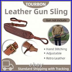 TOURBON Leather No Drill Rifle Sling Adjustable Strap Non-Swivel Shotgun Sling