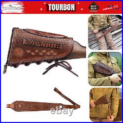 TOURBON Leather Padded Gun Sling Strap+Rifle Slip on Recoil Pad. 22lr Ammo Slot