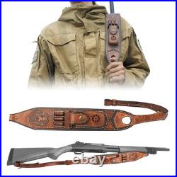 TOURBON Leather Rifle Sling Gun Ammo Carry Strap withKnife Pocket Multitool Sheath