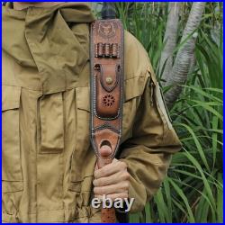 TOURBON Leather Rifle Sling Gun Ammo Strap withFolding Knife Case+ Swivels Set