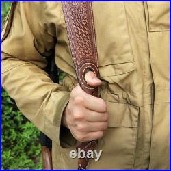TOURBON Leather Rifle Sling Gun Carry Strap Padded Shooting Thumb Rest Adjusted