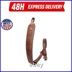 TOURBON Leather Rifle Sling Hunting Gun Strap Adjustable Brown