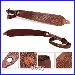 TOURBON Leather Rifle Sling Hunting Gun Strap Adjustable Brown