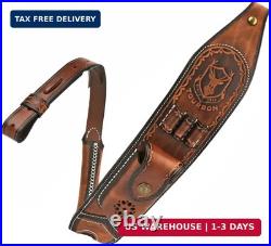 TOURBON Leather Rifle Sling with Accessory Pouch, Quick Release Metal Swivels, 3
