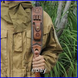 TOURBON Leather Rifle Sling with Accessory Pouch, Quick Release Metal Swivels, 3