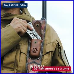 TOURBON Leather Rifle Sling with Accessory Pouch, Quick Release Metal Swivels, 3