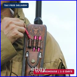 TOURBON Leather Rifle Sling with Accessory Pouch, Quick Release Metal Swivels, 3