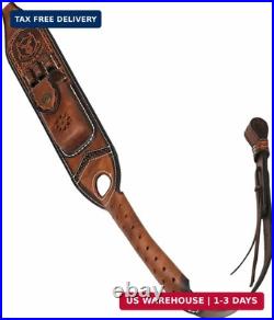 TOURBON Leather Rifle Sling with Accessory Pouch, Quick Release Metal Swivels, 3