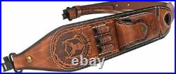 TOURBON Leather Rifle Sling with Accessory Pouch, Quick Release Metal Swivels, 3