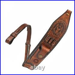 TOURBON Leather Rifle Sling with Knife Pouch, Ammo Holder Bandolier Adjustabl