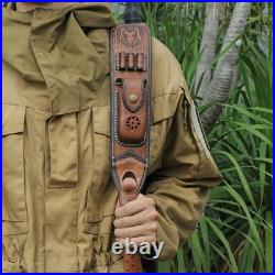 TOURBON Leather Rifle Sling with Knife Pouch, Ammo Holder Bandolier Adjustabl
