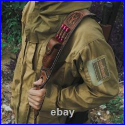 TOURBON Leather Rifle Sling with Knife Pouch, Ammo Holder Bandolier Adjustabl