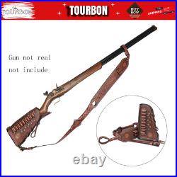 TOURBON Retro Leather No Drill Gun Sling Strap +Rifle Recoil Pad Buttstock Cover
