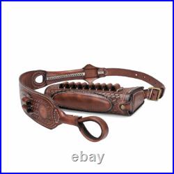 TOURBON Retro Leather No Drill Gun Sling Strap +Rifle Recoil Pad Buttstock Cover