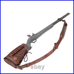 TOURBON Retro Leather No Drill Gun Sling Strap +Rifle Recoil Pad Buttstock Cover