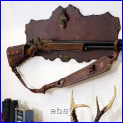 TOURBON Retro Leather No Drill Gun Sling Strap +Rifle Recoil Pad Buttstock Cover
