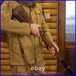 TOURBON Retro Leather No Drill Gun Sling Strap +Rifle Recoil Pad Buttstock Cover