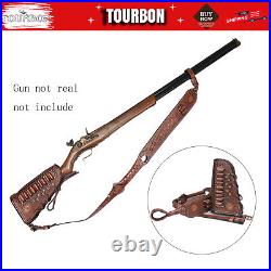 TOURBON Retro Leather No Drill Gun Sling Strap + Rifle Stock Cover Recoil Pad