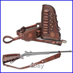 TOURBON Retro Leather No Drill Gun Sling Strap + Rifle Stock Cover Recoil Pad