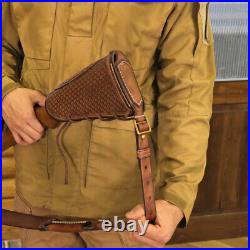 TOURBON Retro Leather No Drill Gun Sling Strap + Rifle Stock Cover Recoil Pad