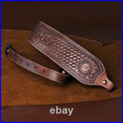 TOURBON Retro Leather Rifle Sling Gun Carry Strap Finger Rest Hunting withSwivels