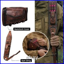 TOURBON Slip on Recoil Pad Cheek Rest Gun Buttstock Sleeve + Leather Rifle Sling