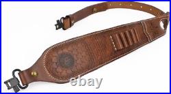 TOURBON Vintage Leather Ammo Holder Rifle Sling Adjustable Hunting Gun Strap wit