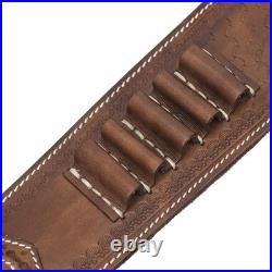 TOURBON Vintage Leather Ammo Holder Rifle Sling Adjustable Hunting Gun Strap wit