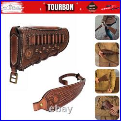 TOURBON Vintage Leather Gun Sling + Rifle Buttstock Cover Recoil Pad Ammo Holder