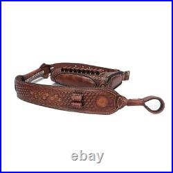 TOURBON Vintage Leather Rifle Cheek Rest Pad with Matched Sling, No Drill/No