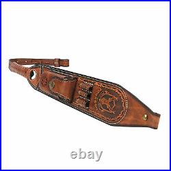 TOURBON Vintage Leather Rifle Sling Gun Ammo Carry Strap withKnife Sheath Pouch