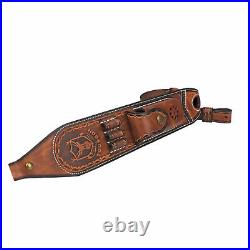 TOURBON Vintage Leather Rifle Sling Gun Ammo Carry Strap withKnife Sheath Pouch