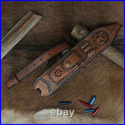 TOURBON Vintage Leather Rifle Sling Gun Ammo Carry Strap withKnife Sheath Pouch